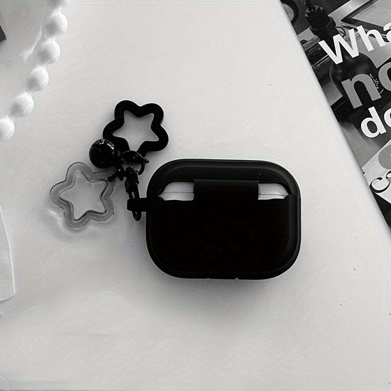 Star Keychain AirPods Case – Shockproof Protective Cover for AirPods Pro 1/2/3 with Snap Closure, Black