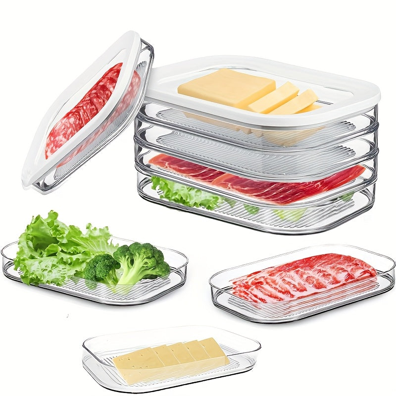 LDQ Plastic Refrigerator Organizer Box, Leak-Proof Stackable Design, Reusable for Freezer, Suitable for Cheese, Beef Rolls, Shrimp, etc., Practical and Aesthetic, Flip Top Closure, M