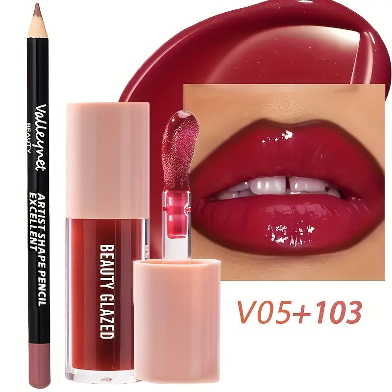 2pack/Set, Lip Liner + Lip Glaze, Matte, Moist And Shiny, Long-Lasting Color, Mixed Color System, Create Bright Lip Makeup, Lip Liner Pencil, Lip Gloss, Lip Lin, Lip Combo, Lip Liner And Lipgloss Set, Lip Liner Long Lasting,