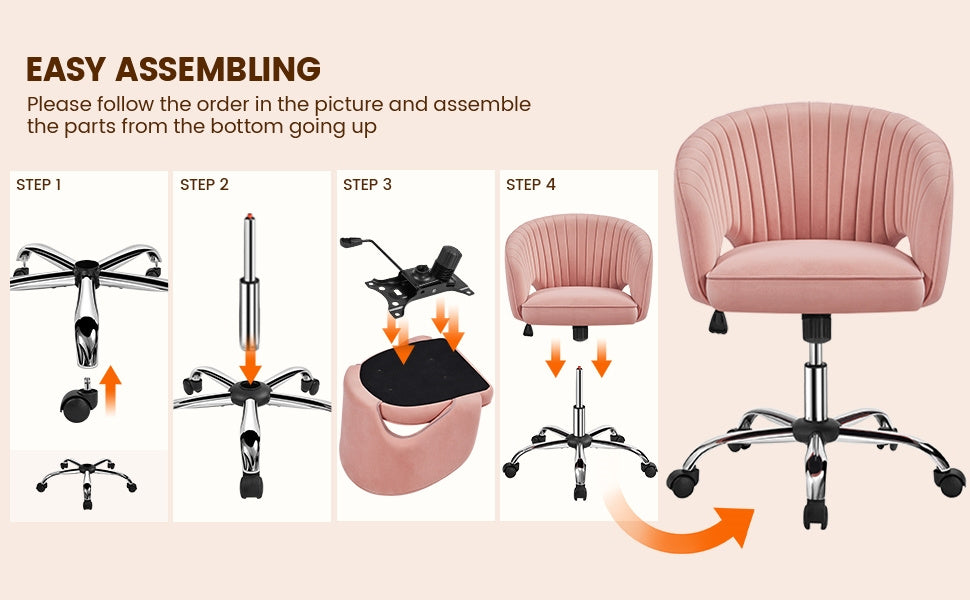 Costoffs Velvet Office Chair Tufted Desk Chair with Height Adjustable Seat, Swivel Barrel Accent Chair with Rolling Wheels for Home Office, Pink/White/Cream/Dark Grey/Light Grey