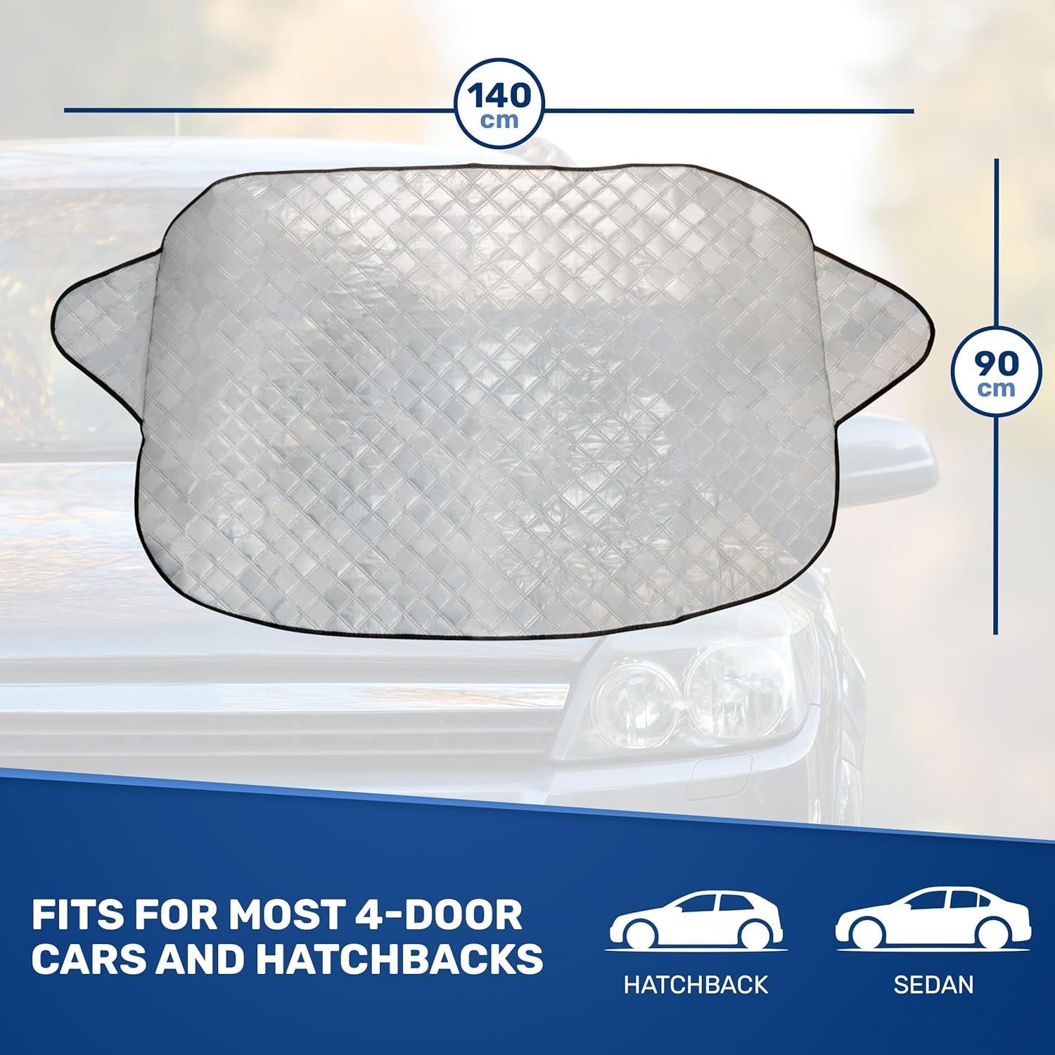 CUQOO Car Windshield Cover - Heavy Duty Car Windscreen Cover For Winter, Frost & Snow Protector, Ultra-Thick, Waterproof & Windproof Windscreen Cover, All-Season Ice Shield for Cars, SUVs & Trucks – Available in Large & X-L