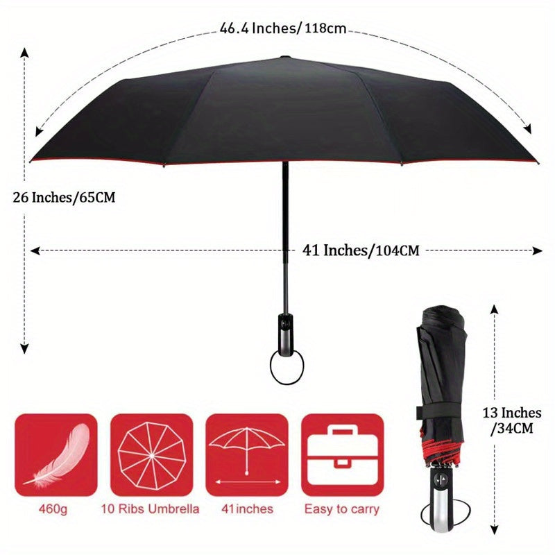 Windproof Automatic Oversized Folding Umbrella – 10-Rib Strong Frame, Sun Protection, Professional Unisex Business & Golf Umbrella