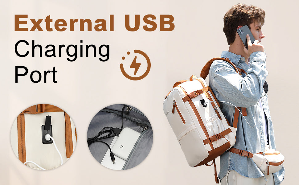 2-in-1 Travel Backpack with USB Port & Detachable Waist Bag - Laptop Rucksack for Men/Women, School & Weekender Daypack