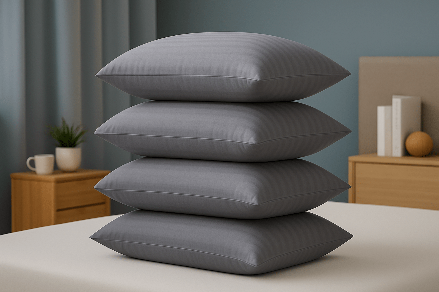 2-Pack Luxury Striped Filled Pillows – Extra Deep Bounce Back Bed Pillows for Back, Side & Stomach Sleepers – Soft, Breathable & Supportive – White or Grey – UK Standard Size