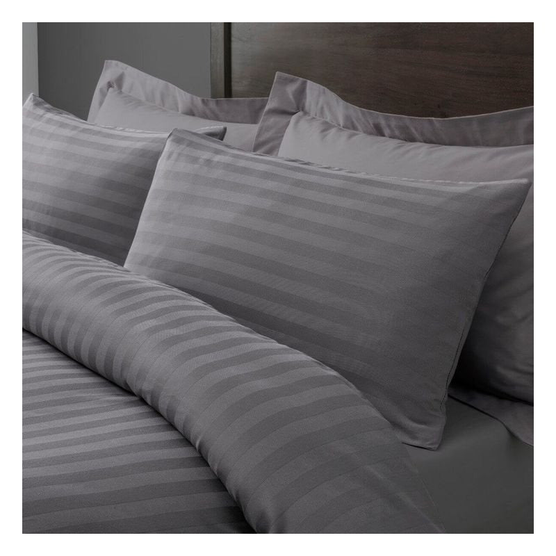 2-Pack Luxury Striped Filled Pillows – Extra Deep Bounce Back Bed Pillows for Back, Side & Stomach Sleepers – Soft, Breathable & Supportive – White or Grey – UK Standard Size