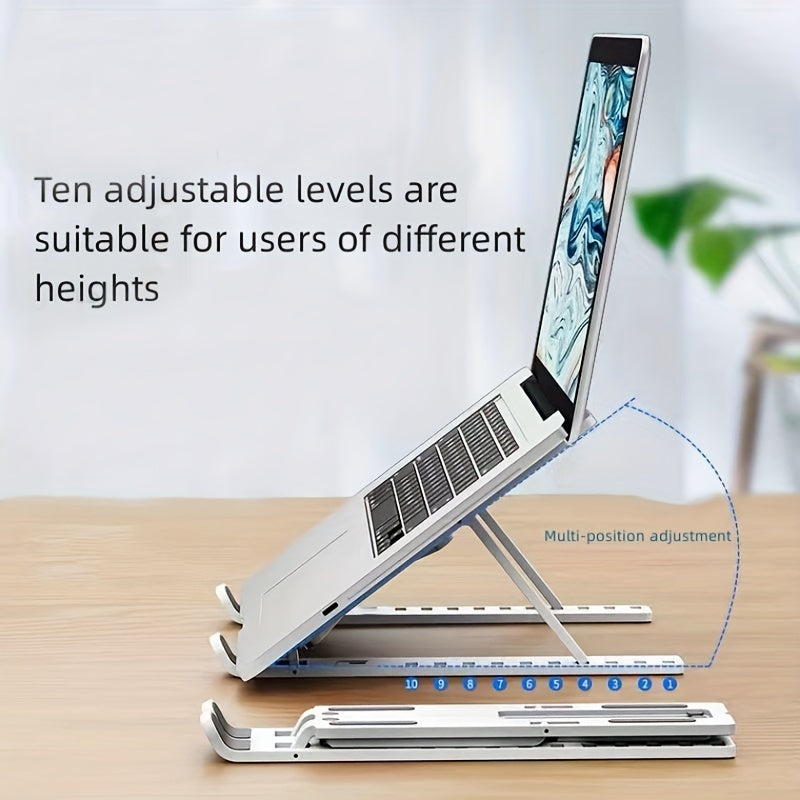 Ten Levels Adjustable Laptop Stand, Single Fork Folding Lift Cooling Base Desktop Tablet Portable Bracket, ABS Material, Compatible With All Notebook