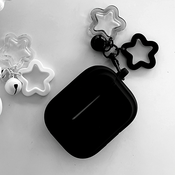 Star Keychain AirPods Case – Shockproof Protective Cover for AirPods Pro 1/2/3 with Snap Closure, Black