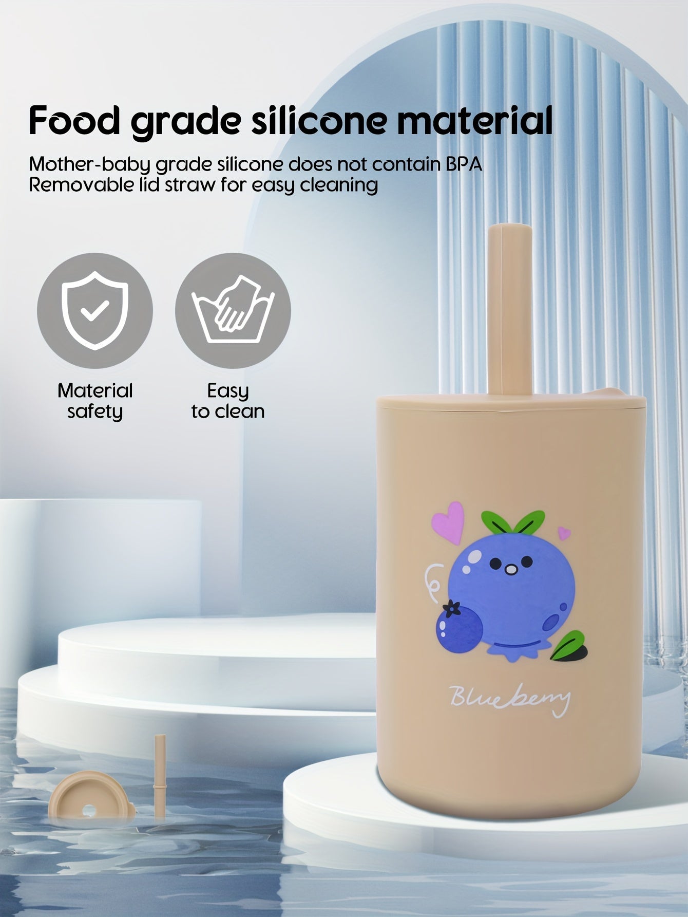 BPA-Free Spill-Resistant Silicone Training Cup with Straw – 6oz Toddler Learning Cup, Microwave Safe, Easy-Grip Design for First Sips & Outdoor Use (5" x 2.4")