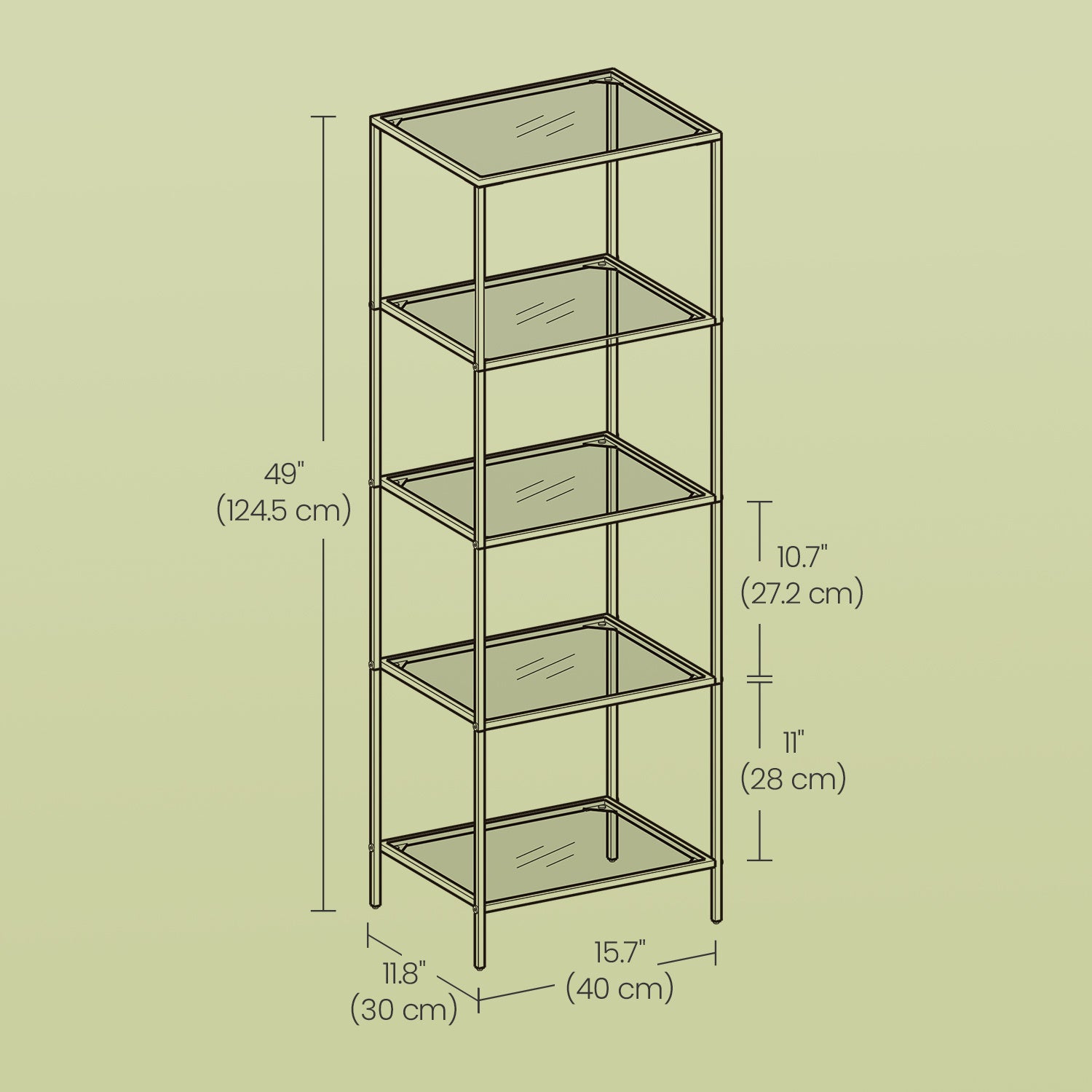 5-Tier Glass Shelf, Bookshelf, Storage Rack, Tempered Glass, Easy Assembly, Bathroom, Living Room, Black