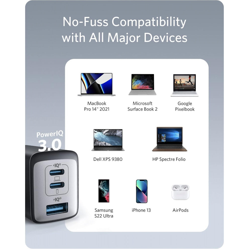 Anker USB C Plug, 735 Charger (Nano II 65W), PPS 3-Port Fast Compact USB C Charger for MacBook Pro/Air, iPad Pro, Galaxy S20/S10, Dell XPS 13, Note 20/10+, iPhone 16/15, Pixel, Steam Deck, and More