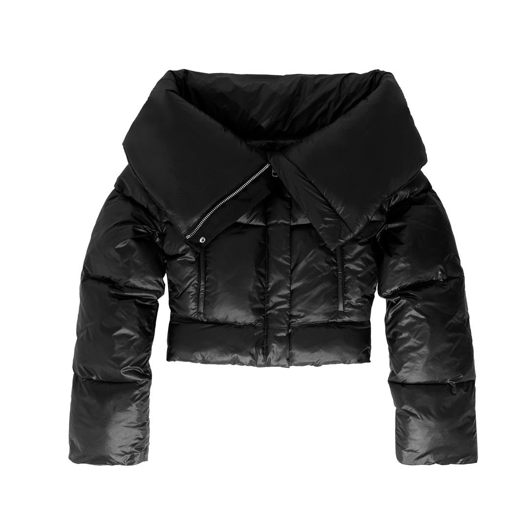 Black Female Lapel Short Down Cotton Coat