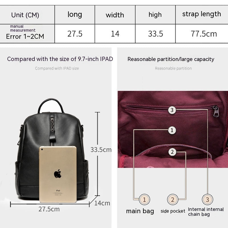 First Layer Cowhide Commuter Large Capacity Korean Style Fashion Backpack