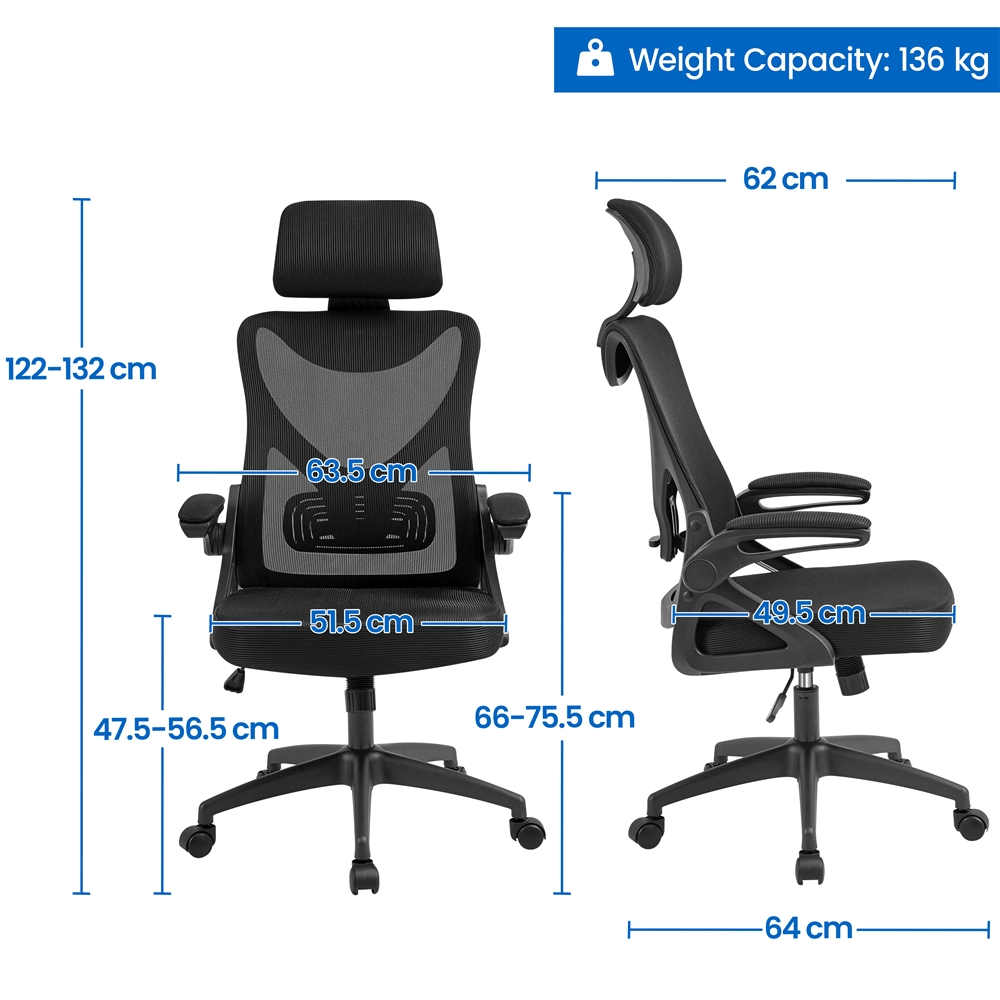 Costoffs Office Chair with Flip-up Armrest, Comfy Desk Chair with Adjustable Padded Headrest, Gaming Chair, Big and Tall Office Chair, Computer Chair with Customized Lumbar Support and Cushioned Seat
