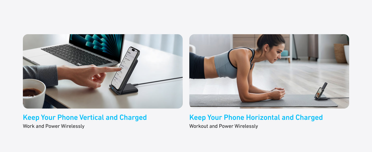 Anker Wireless Charger, 2-Pack PowerWave Stand Upgraded, Qi-Certified, Fast Charging for iPhone 12, 12 Pro Max, SE, 11, 11 Pro, 11 Pro Max, Galaxy S20 S10 S9 S8, Note 10 Note 9 (No AC Adapter)