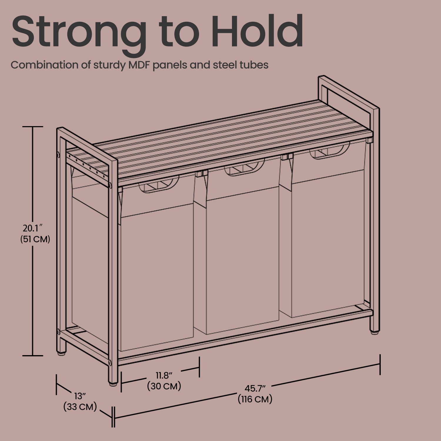 Laundry Basket, 3-Compartment Laundry Hamper, Freestanding Clothes Hamper, Laundry Bag Stands Up Well, Removable Laundry Bags, Laundry Sorter, Shelf, Metal Frame, 3 x 38 L, Black/White/Grey