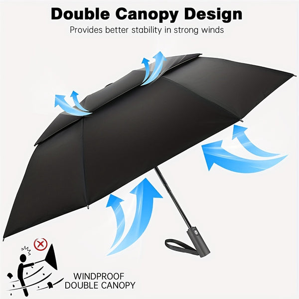 Windproof Automatic Oversized Umbrella – 10-Rib Folding Business Umbrella with Sun Protection, Auto Open/Close, Professional Unisex Design for Daily Use
