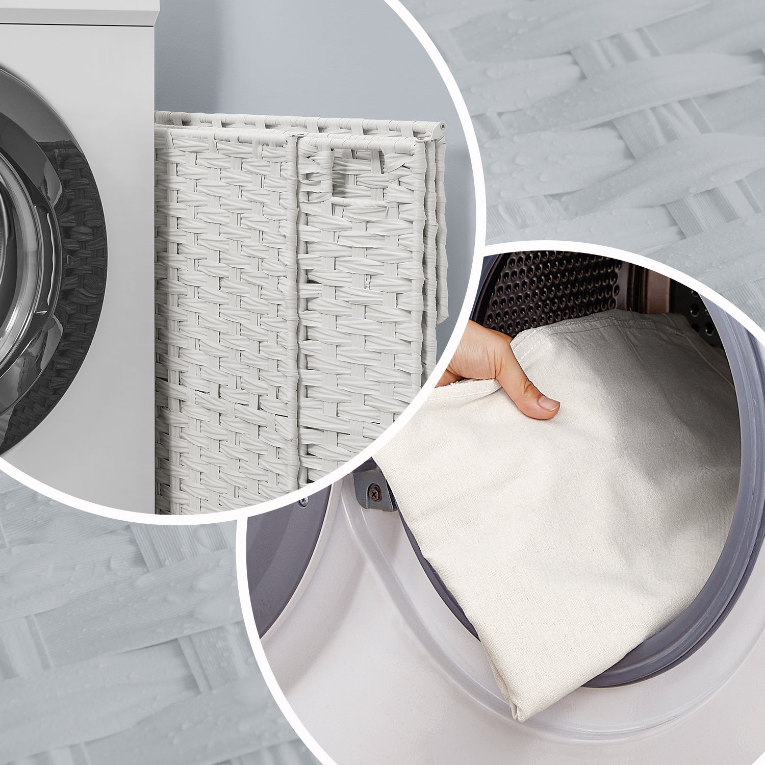 Foldable Laundry Hamper with Lid, Synthetic Rattan Laundry Basket with Removable Liner