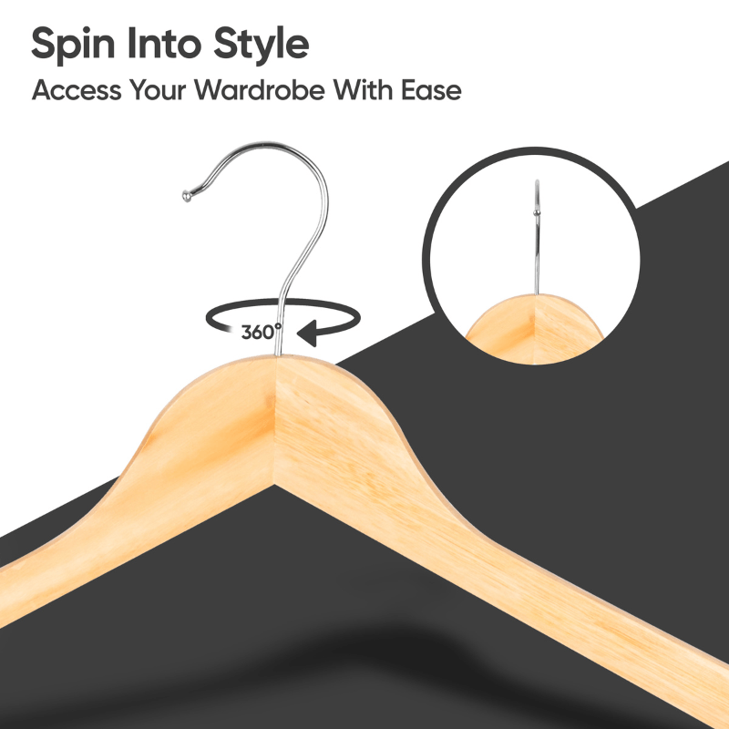 40-Pack Wooden Coat Hangers, Strong Hangers, Heavy Duty Hardwood Hangers, 360° Swivel Hook, Shoulder Notches for Camisoles, Trouser Bar, for Coats, Jackets, Suits, Trousers