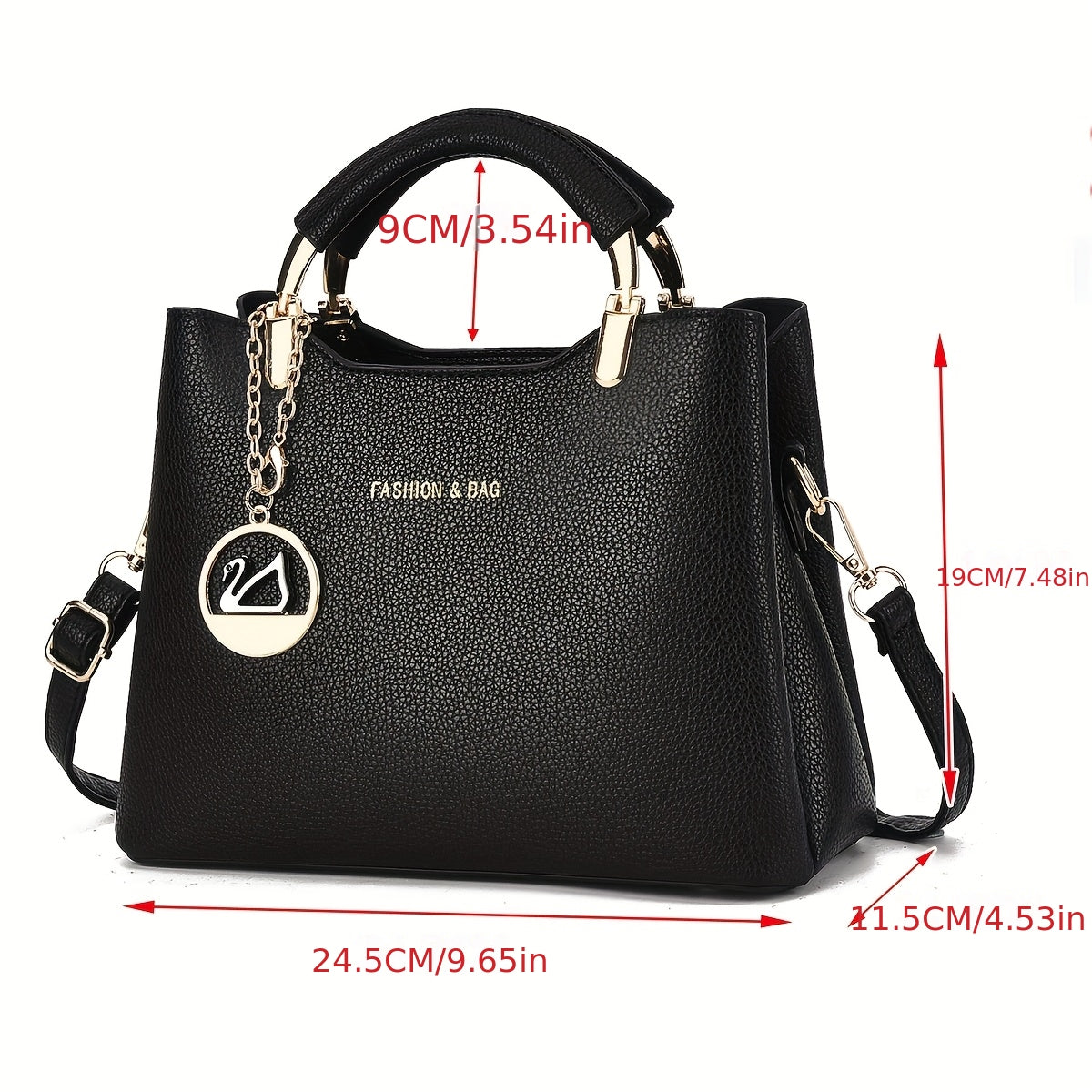 Elegant Handbag with Detachable Strap & Golden-Tone Leaf Pendant - Multi-Color (Beige/Coffee/Khaki/Pink/Wine/Black) Zipper Closure Tote, Golden Hardware, Durable Shoulder Bag for, Travel, Everyday Use