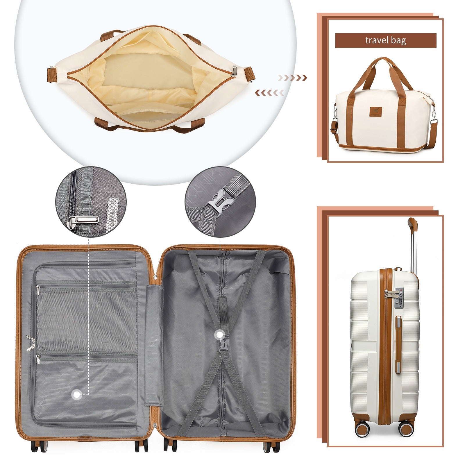 BRITISH TRAVELLER 3pcs Hard Case Suitcase Trolley Set with Multi-Texture, 100% PP Material. Hand Luggage Suitcase Equipped with 4 Smooth-rolling Spinner Wheels, Ideal for Travel. Comes with TSA Lock and Tote Bag, Perfect for