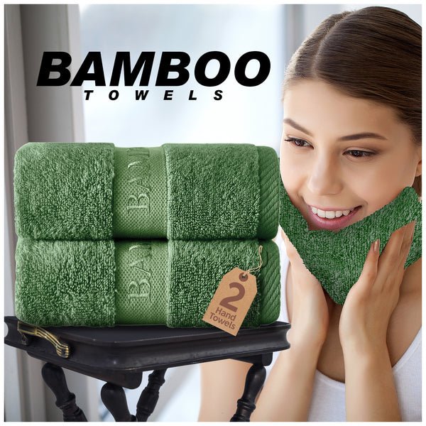 Luxury Bamboo Cotton Hand Towels 2-Pack (50cm x 80cm) | Odour-Free, UV Resistant, Quick Drying Plush Texuture for Everyday Comfort| Multi-Purpose Ultra Soft & Highly Absorbent Towels for Bathroom, Gym, Kitchen, Face, Hands OR