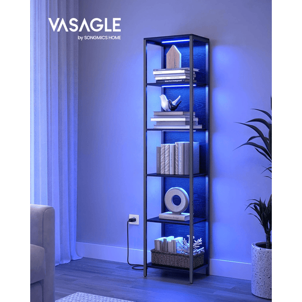 6-Tier LED Bookcase, Bookshelf with Dimmable Lights, Storage Shelf with Steel Frame, 30.3 x 40 x 178.6 cm, for Living Room, Bedroom, Office