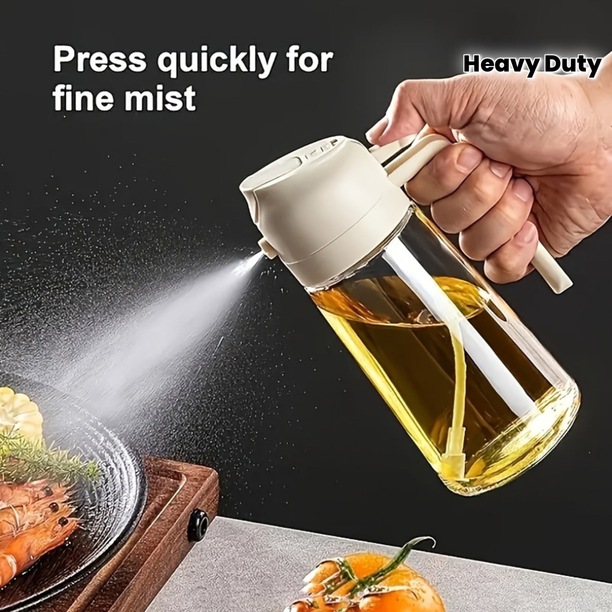 Large Capacity Oil Spray Bottle with Precise Mist Sprayer - Two-In-One Oil Dispenser & Sprayer, Non-Spill Kitchen Oil Bottle for Cooking, BBQ, Baking, Salad - Heavy-Duty Plastic Construction, Easy-Pour Spout - Ideal for Home,