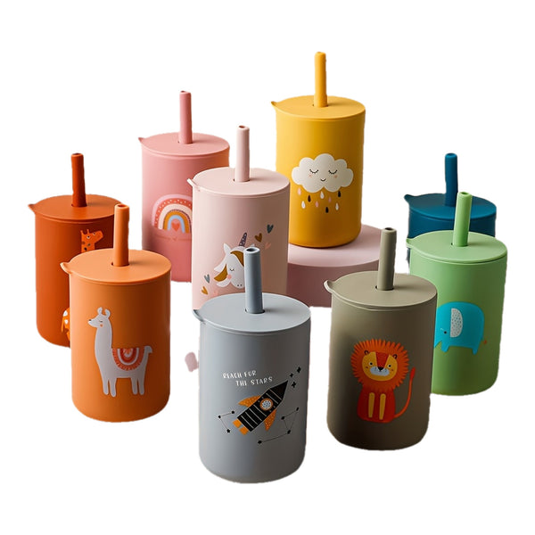TYRY.HU 6oz Mini Water Cup for Kids - Portable, Unbreakable Silicone Training Cup with Straw & Lid, Food Grade, Ideal for Toddlers & Beginners, Perfect for Thanksgiving & Christmas Gifts, Water Cup For Kids