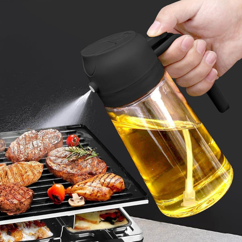 Large Capacity Oil Spray Bottle with Precise Mist Sprayer - Two-In-One Oil Dispenser & Sprayer, Non-Spill Kitchen Oil Bottle for Cooking, BBQ, Baking, Salad - Heavy-Duty Plastic Construction, Easy-Pour Spout - Ideal for Home,
