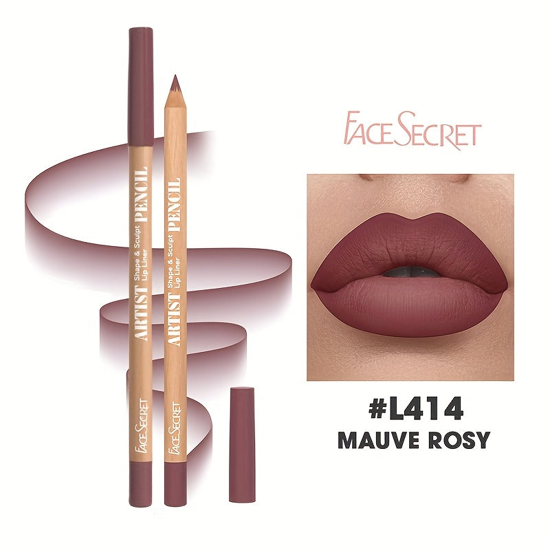 Face Secret Lip Liner - Long-Lasting Matte Lip Pencil with Natural Oak Brown, Pink, Red, Berry, Coral, Nude, Golden, Green, Purple, Orange