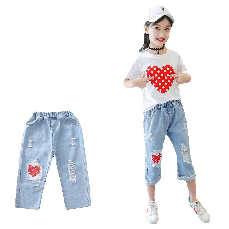 Fashion 2023 Girls Clothes Sets: Summer Short Sleeve T-Shirt + Jeans 2Pcs Children Clothing. Kids Outfits for Teenagers 6, 8, 10, 12 Years