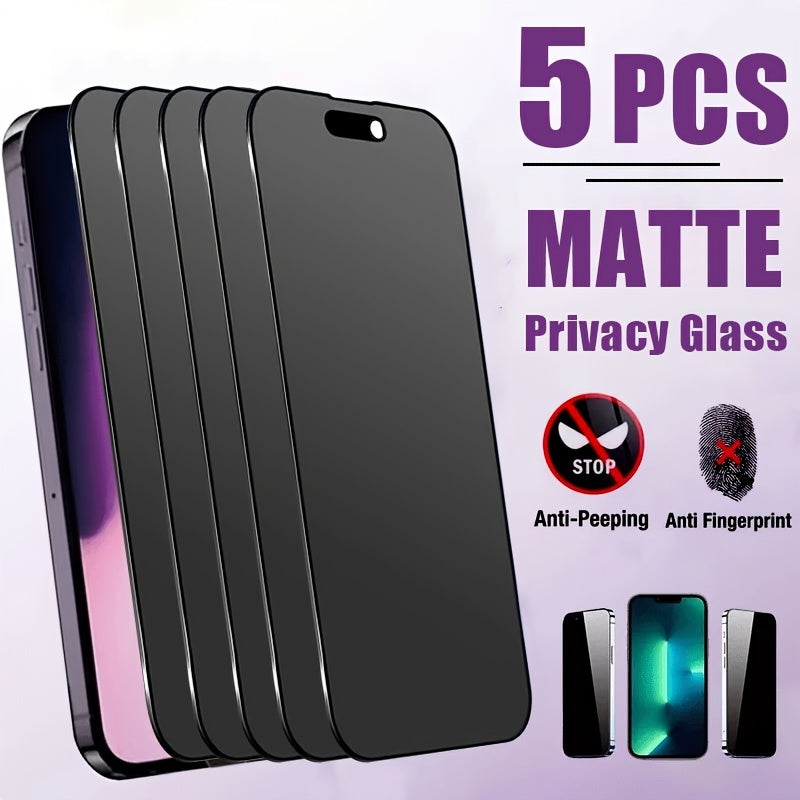 5-Pack Matte Privacy Screen Protector for iPhone 17/16/15/14/13/12/11/17 Pro Max/17 Air/16 Pro Max/16e/Plus/Mini/X/XR/XS Max, 9H Hardness Tempered Glass Film, Anti-Scratch, Anti-fingerprint, Full Coverage, Frosted Glass, Anti