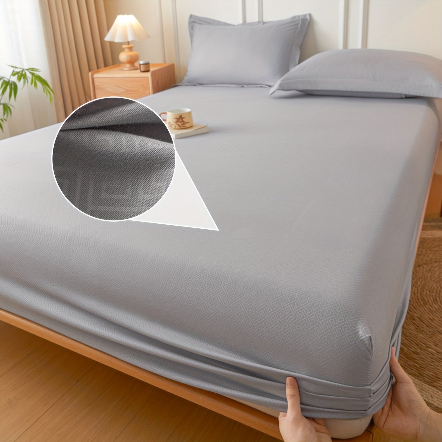 Simple Style Full Wrap Fitted Sheet Mattress Protector Cover, Light Beige-Friendly Comfortable Embossed Design, Non-Slip Fixed Positioning All-Season Machine Washable Without Pillowcase or Cushion