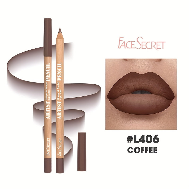 Face Secret Lip Liner - Long-Lasting Matte Lip Pencil with Natural Oak Brown, Pink, Red, Berry, Coral, Nude, Golden, Green, Purple, Orange