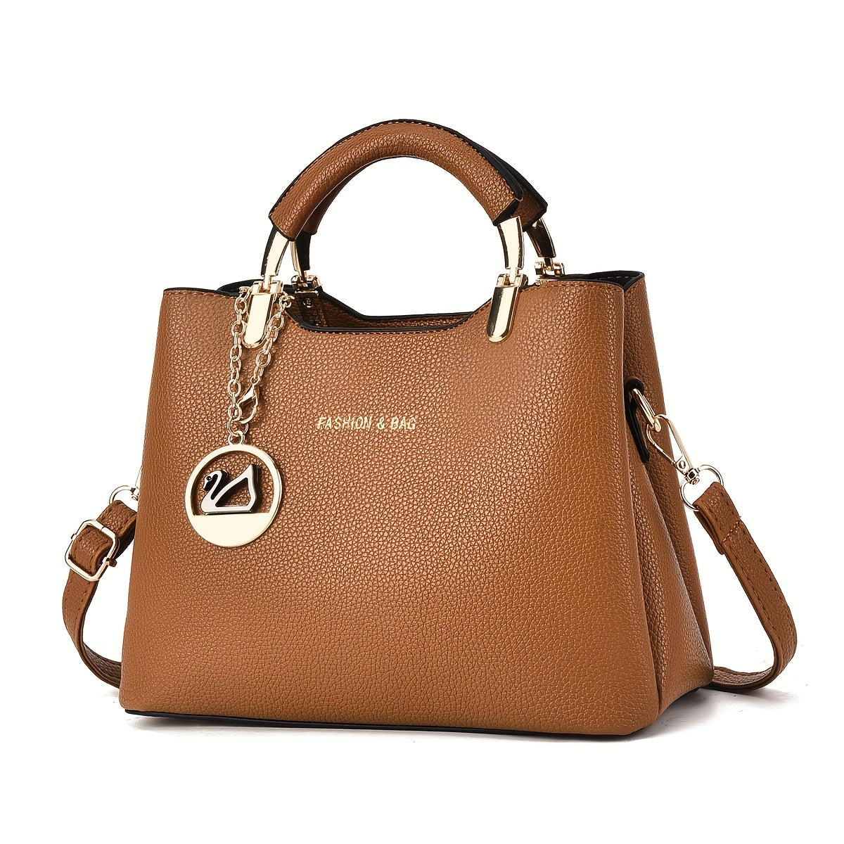 Elegant Handbag with Detachable Strap & Golden-Tone Leaf Pendant - Multi-Color (Beige/Coffee/Khaki/Pink/Wine/Black) Zipper Closure Tote, Golden Hardware, Durable Shoulder Bag for, Travel, Everyday Use