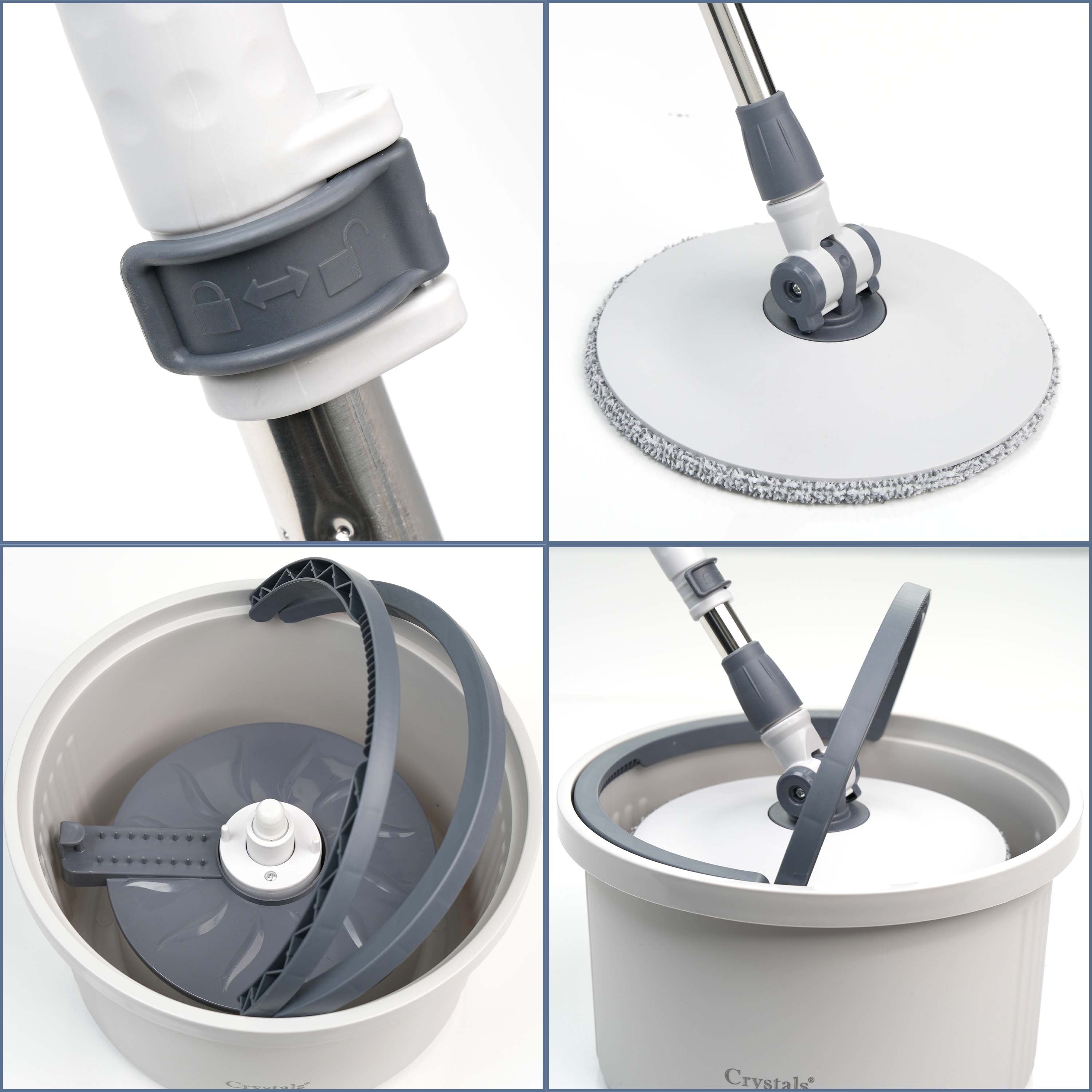 Spin Mop and Bucket Set for Floor Cleaning – Compact Cleaning System with 360° Rotating Head, 2 Refill Microfibre Pads, Squeeze Wringer Washing Dry Mop Set (Round Mop & Bucket with 2 Pads)