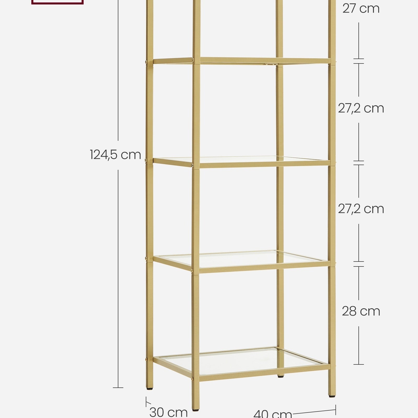 5-Tier Glass Shelf, Bookshelf, Storage Rack, Tempered Glass, Easy Assembly, Bathroom, Living Room, Black