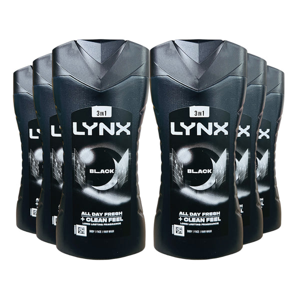 Lynx Black 3-in-1 Body Wash Multipack | Fresh & Clean Daily Shower Gel | 6 x 225ml