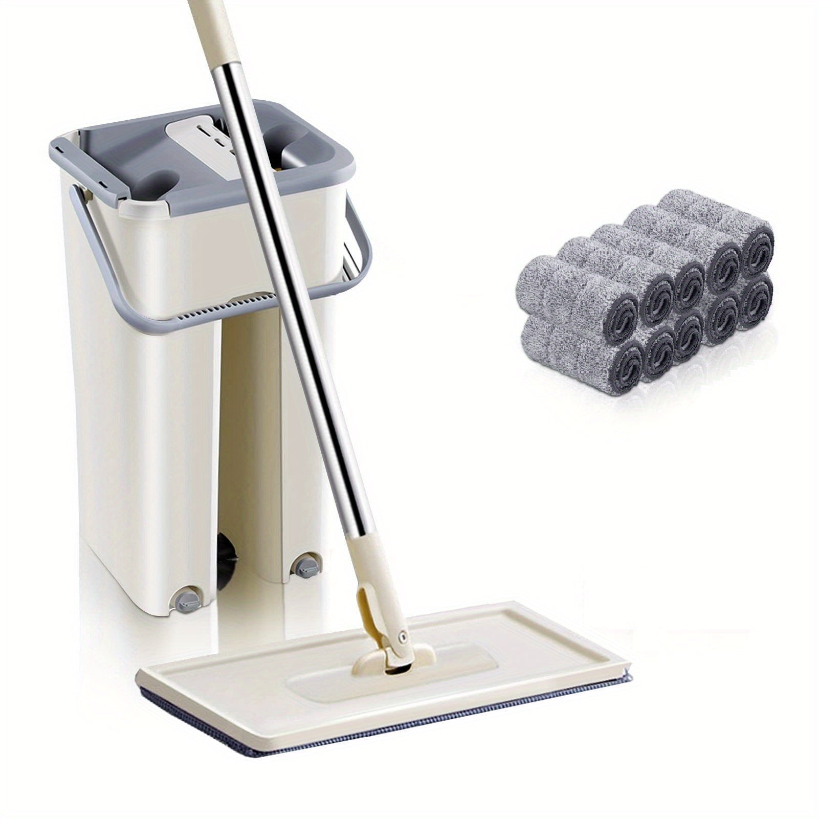 Mop Bucket Cleaning Kit, Including Mop and Bucket and Change the Mop Pad, Hand Wash Free Mop, Wet and Dry Mop, Multifunctional Bucket, Suitable for Tile, Marble, Wooden Floors, Cement Floor Cleaning, Reusable Mop Pads, Cleani