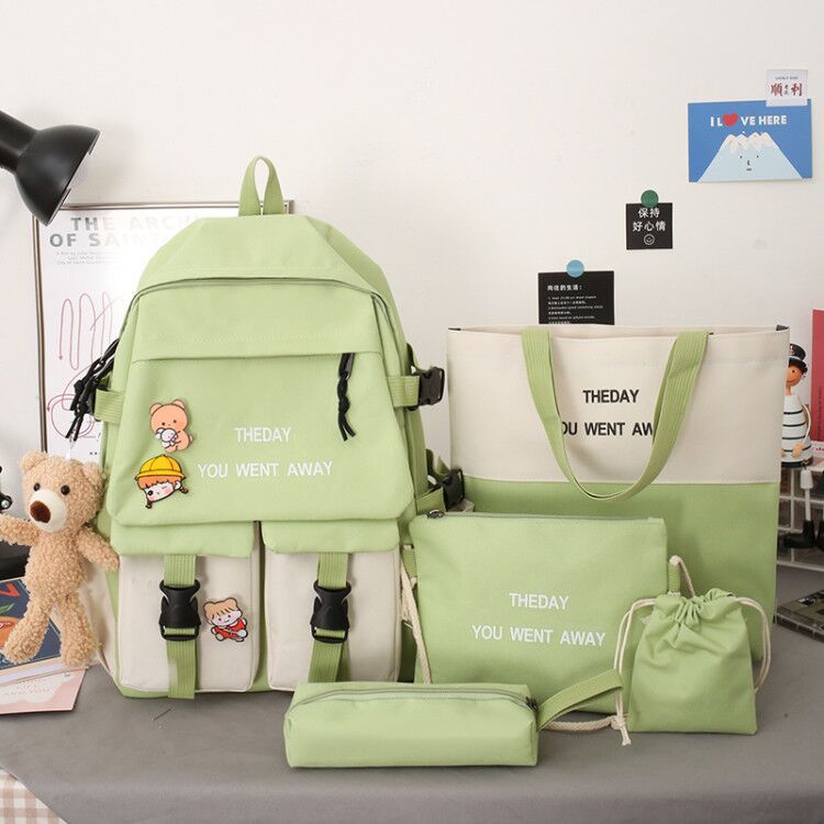 Backpack Five-piece Set Color Matching Middle School Students