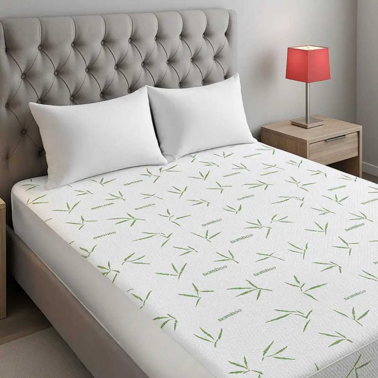 4B Bamboo Mattress Protector – Ultra Soft Breathable Bed Cover for Restful Sleep, Smooth Luxury Comfort with Deep Fitted Corners for a Secure Fit, Long-Lasting Protection Against Dust and Wear, Easy to Wash and Quick to Dry