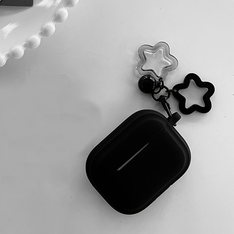 Star Keychain AirPods Case – Shockproof Protective Cover for AirPods Pro 1/2/3 with Snap Closure, Black