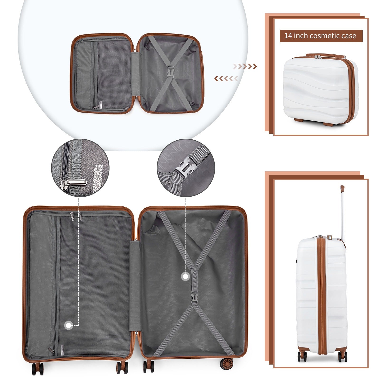 1Pcs of 20inch luggage Lightweight Polypropylene Hard Shell Suitcase with TSA Lock Spinner Wheels Travel Trolley Case and Beauty Case 14/20/24/28 Cream White Luggage Sets of 4 Piece, Luggage For Travel