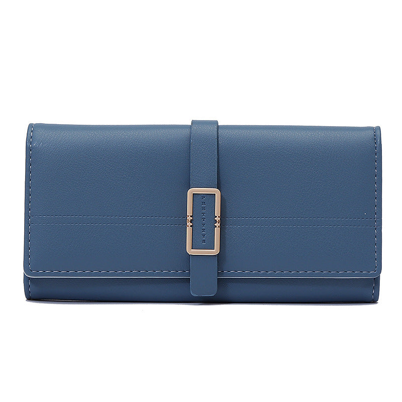 Long Metal Buckle Simple Tri-fold Clutch