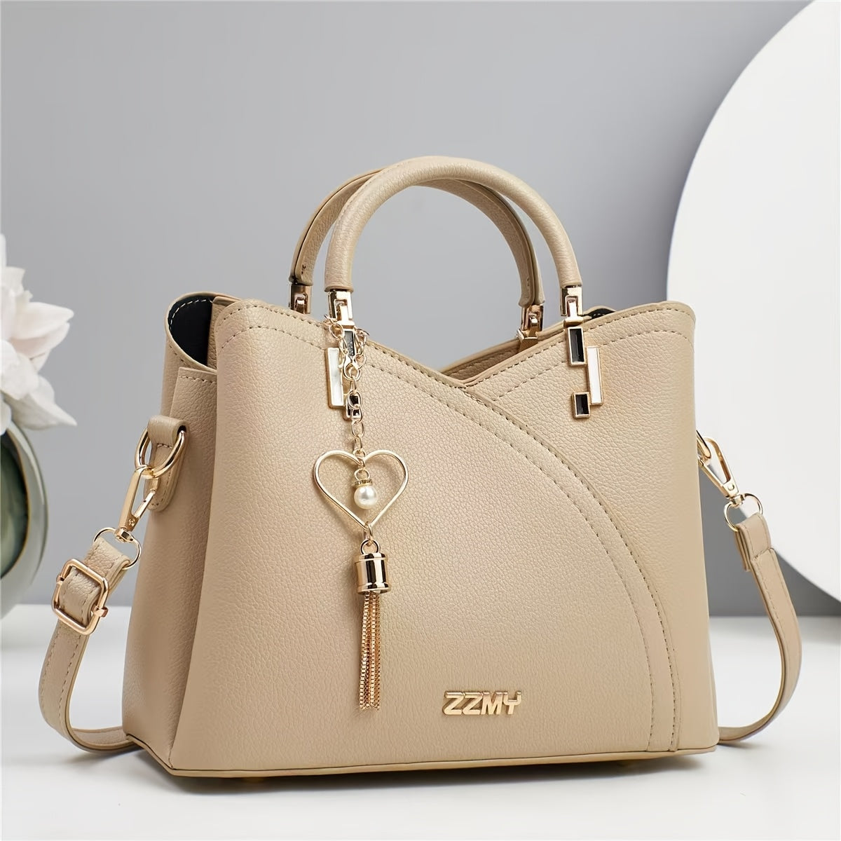 CHROSGEKEIDI Women's Synthetic Handbag, Large Capacity Stylish Handbag, Detachable Strap Zipper Closure, Perfect Gift for Mom or Family, for Everyday Use