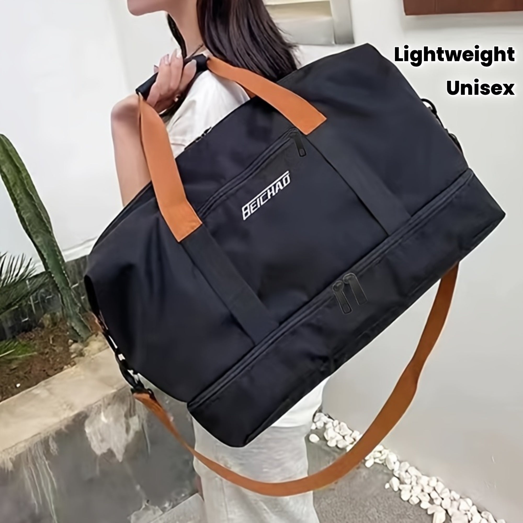 Large Tote Bag, Unisex Square Bag, Shoulder and Crossbody Bag for Men and Women, Short Business Trip Handheld Luggage Storage Bag, Men's Sports Gym Bag, Lightweight and Portable Handheld Bag, Messenger Bag [Zipper Direction R