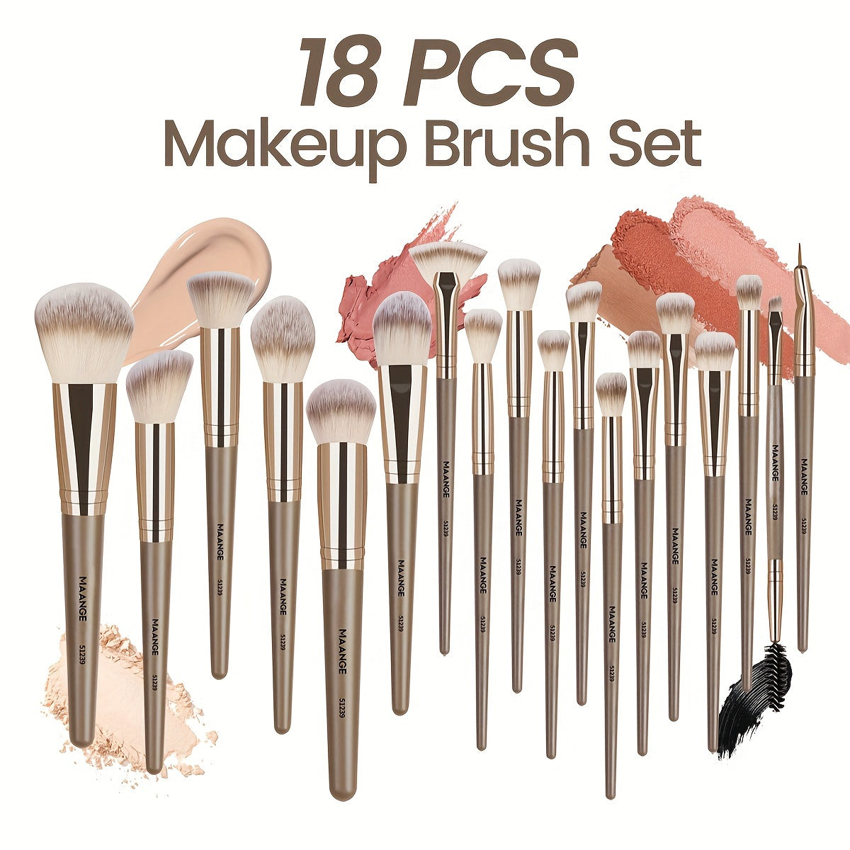 18-pack Professional Makeup Brush Set Including a Velvet Bag And a Medium-Sized Beauty Sponge. Features Soft Bristles for Foundation, Eyeshadow, Blending, Concealer, And Eyeliner Brushes. A Skin-Friendly Puff Combination, Per