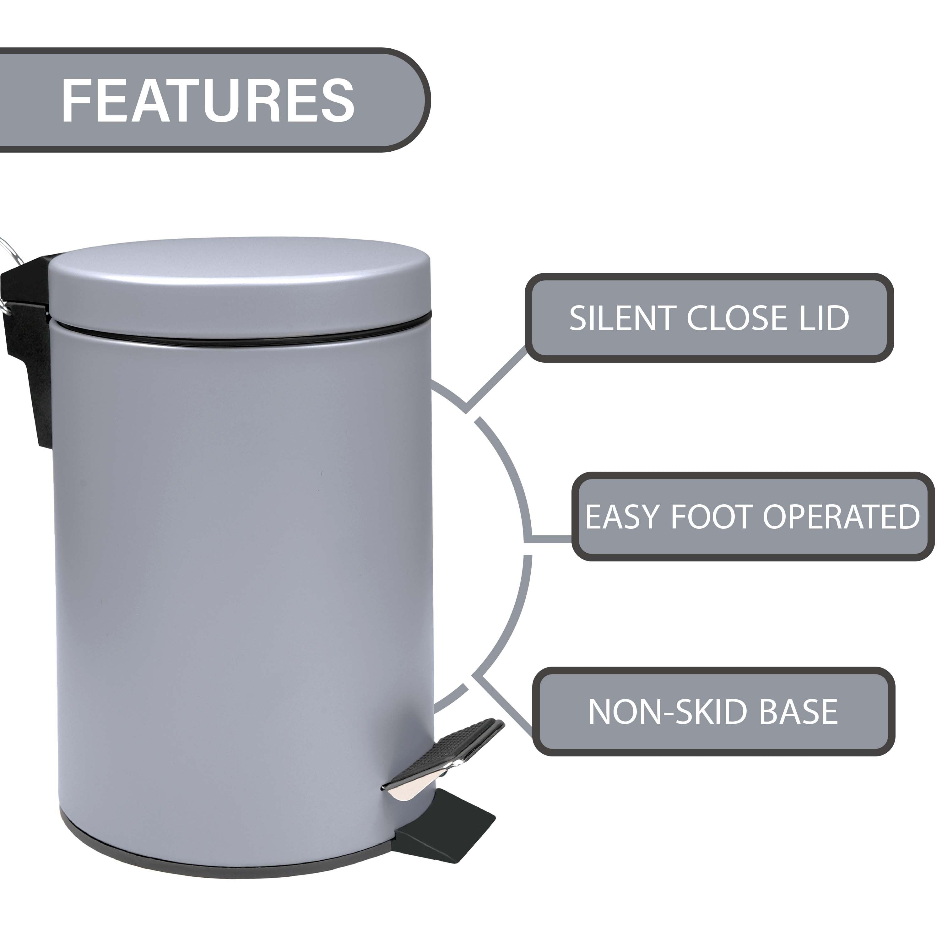 3L Small Pedal Bin – Compact Rubbish Waste Stainless Steel Bin for Bathroom, Kitchen & Toilet – Hands-Free Soft Close Lid, Durable & Easy to Clean – Ideal for Home & Office Use