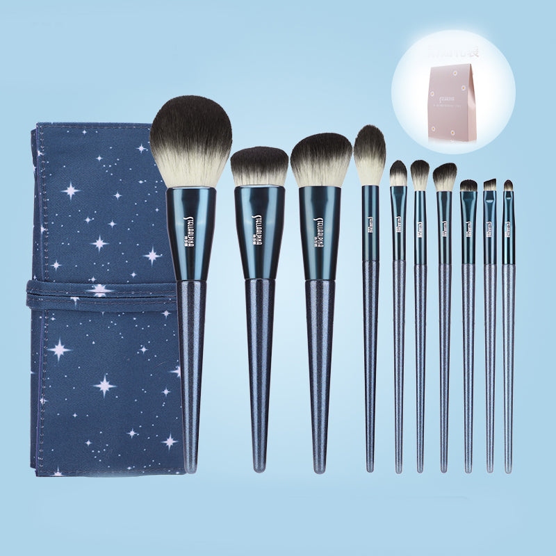 MSQ Make Up Brushes 10Pcs Makeup Brush Set: Foundation Brush, Blending Brush, Synthetic Hair Powder Brushes, Fan Brushes, Eyeshadow Brushes, Eye Brushes Set with Bag