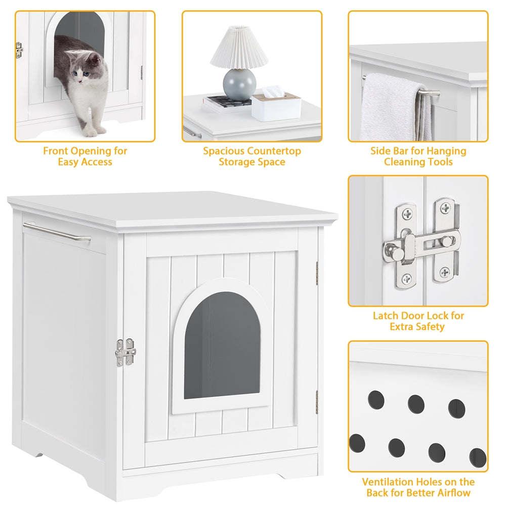 Costoffs Cat Litter Box, EEnclosed Litter Box Decorative Cat House Cat Washroom Pet Side Table Indoor Pet Crate Cat Litter Box Enclosures for Living Room, Hallway, Bathroom, Laundry Room, White